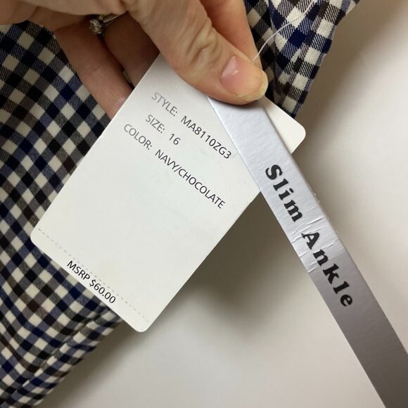 Zac & Rachel NWT Navy/Chocolate Pull on Stretch Slim Ankle Pants - Picture 4 of 4